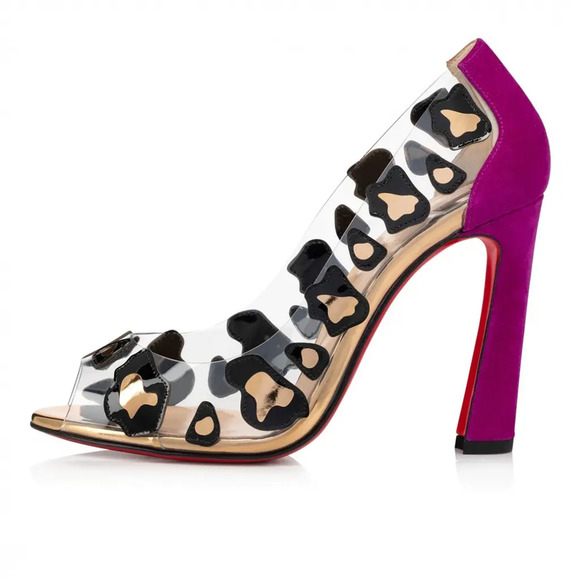 Christian Louboutin Parsefal 100 Black Gold PVC Patent Sandal Heel Pump 37.5 - Picture 3 of 12